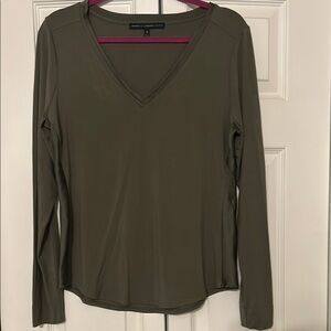 WHBM Olive Green V-Neck Long Sleeve Top